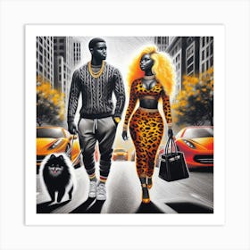 Couple Walking Down The Street 1 Art Print