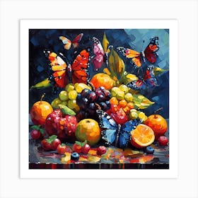 Fruit and Colourful Butterflies Art Print