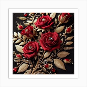 Roses embroidered with beads 2 Art Print