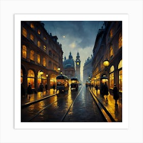 Street Scene At Night Art Print