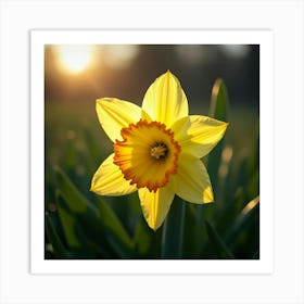 A Radiant Daffodil With Petals Of Cascading, Neon Light Blooming In A Dreamlike Meadow 1 Art Print