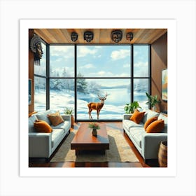 Living Room With Deer 7 Art Print