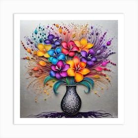 Colorful Flowers In A Vase 8 Art Print