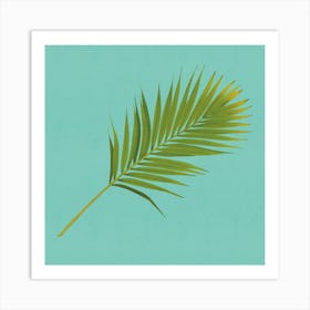 Tropical Serenity- Modern Minimalist Palm Leaf On Blue Art Print