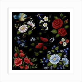 Floral Folk Fashion Ornamental Embroidery Pattern Art Print