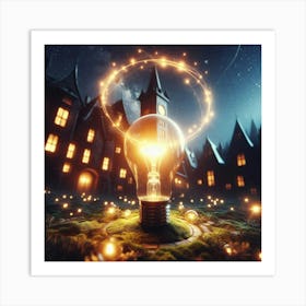 Light Bulb In The Night Art Print