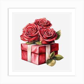 Red Roses In A Gift Box 3 Art Print