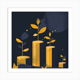 Gold Coins And Plants Art Print