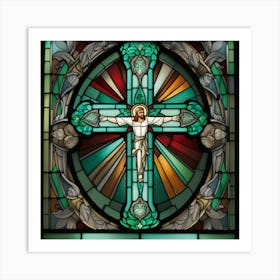 Cross stained glass window 1 Art Print