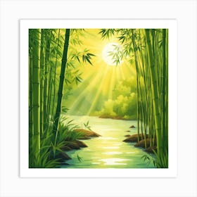 A Stream In A Bamboo Forest At Sun Rise Square Composition 418 Art Print