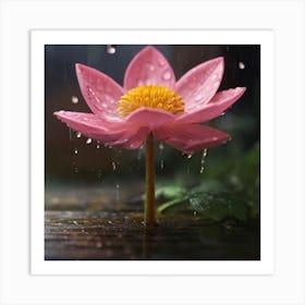 Lotus Flower In The Rain Art Print