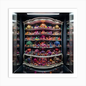 A Vivid And Highly Stylized Cinematic Photograph Of A Stunning Display Cabinet Overflowing With A Diverse Array Of Vibrant, Intricately Designed Decorations That Pop With Color 2 Art Print