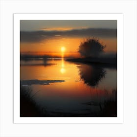 Sunrise Over The Lake Art Print