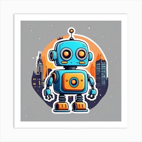 Cartoon Robot In The City Art Print