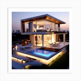 Modern House At Dusk 2 Art Print