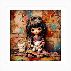 Rag Doll With Teddy Bear Art Print