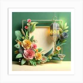 Frame With Flowers And Lantern 6 Art Print