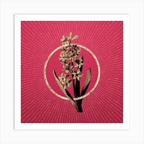 Gold Dutch Hyacinth Glitter Ring Botanical Art on Viva Magenta Art Print
