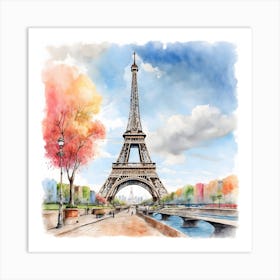 Watercolor Paris Eiffel Tower 1 Art Print