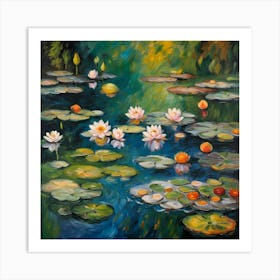 Impressionism Lilies Art Nature Water Flowers Flora Art Print