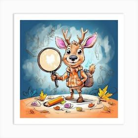 Cartoon Deer With Magnifying Glass Art Print