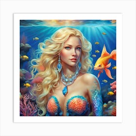 Beautiful Blonde Mermaid Painting Art Print