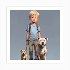 Boy With Dogs Art Print