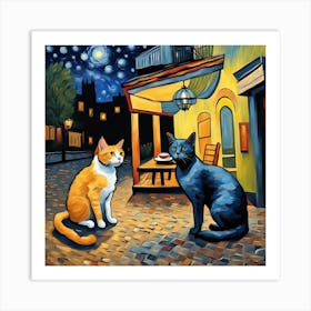 cat cafe under the stars Art Print