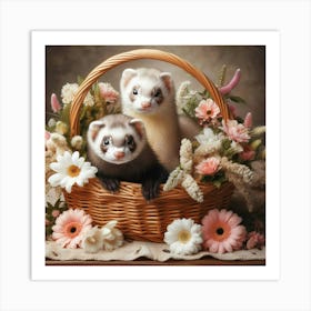 Ferrets In A Basket Art Print