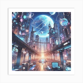 Anime Landscape With Futuristic Technology (7) Art Print