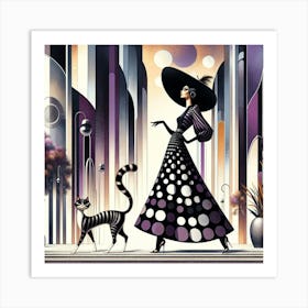 Lady And A Cat Art Print