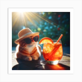 Aperol Spritz Cat In Sunglasses And Hat Art Print