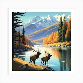 Elk By The River 5 Art Print