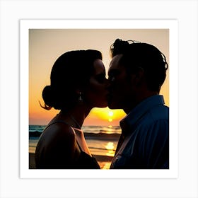 Sunset beach kiss Art Print