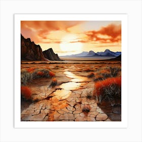 Watercolour Landscape Vibrant Black Rock Desert Art Print