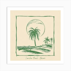 Lanikai Beach, Hawaii Green Line Art Illustration Art Print