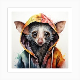 Watercolour Cartoon Aye Aye In A Hoodie 1 Art Print