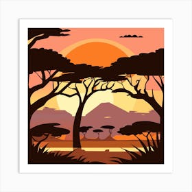 Savannah Landscape, savanna forest landscape at sunset time Art Print