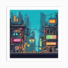 8-bit dystopian cityscape Art Print