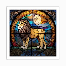 Lion stained glass rainbow colors Art Print
