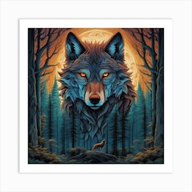 Wolf In The Woods 34 Art Print