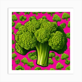 Green Broccoli On Pink Background Art Print