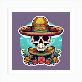 Mexican Skull With Mexican Hat Sticker 2d Cute Fantasy Dreamy Vector Illustration 2d Flat Cen (7) Art Print