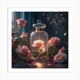 Roses In A Glass Jar Art Print