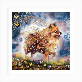 Pomeranian With Butterflies Art Print