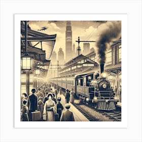 Japanese old train station Art Print