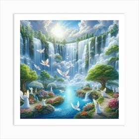 Angels In The Waterfall Art Print