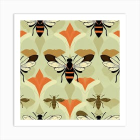 Bees And Flowers Art Print