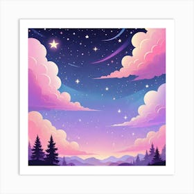 Sky With Twinkling Stars In Pastel Colors Square Composition 140 Art Print