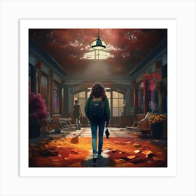 Girl Walking Through A Hallway Art Print